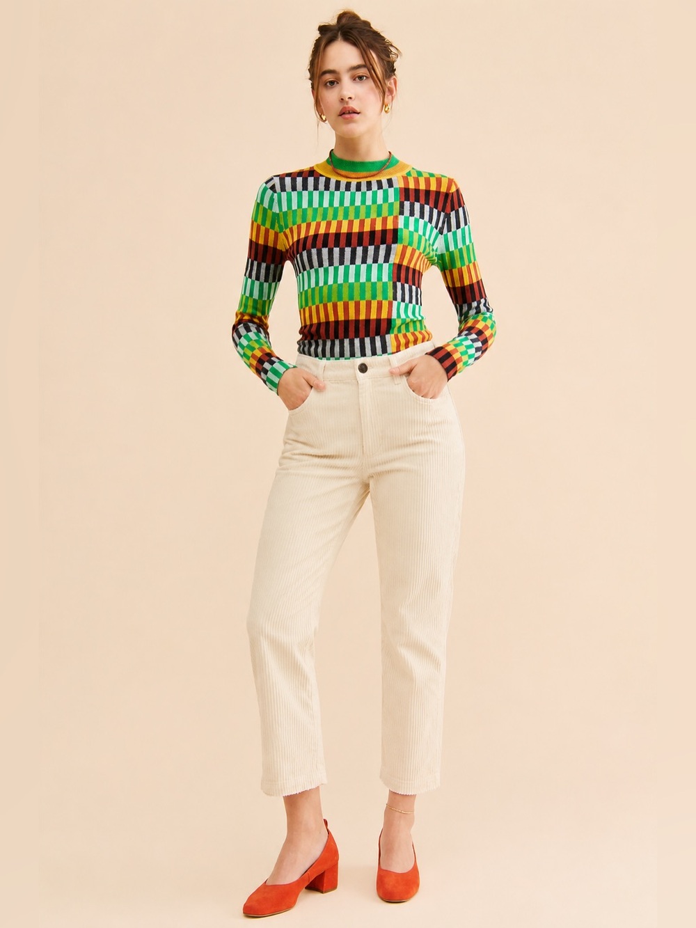 NEW LOFT Straight High Rise Crop Cream Corduroy Pants Raw Hem Size 12